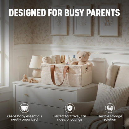 Baby Diaper Caddy Organizer with Adjustable Handle and Secure Snap Pocket - Portable Diaper Caddy Basket - Diaper Organizer - Baby Caddy for Boy or Girl – Large