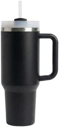 THE CLEAN HYDRATION CO. Insulated Ceramic Coated Tumbler with Handle | Spill Proof Lid | Vacuum Insulated | Keeps Beverages Taste Intact 40 oz (Black)