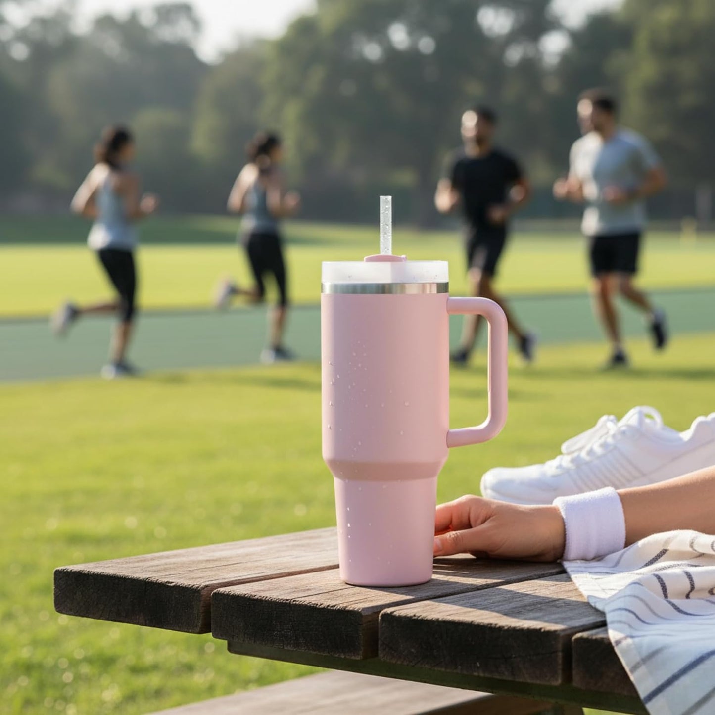 THE CLEAN HYDRATION CO. Insulated Ceramic Coated Tumbler with Handle | Spill Proof Lid | Vacuum Insulated | Keeps Beverages Taste Intact 40 oz (Black)
