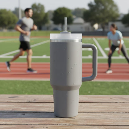 THE CLEAN HYDRATION CO. Insulated Ceramic Coated Tumbler with Handle | Spill Proof Lid | Vacuum Insulated | Keeps Beverages Taste Intact 40 oz (Black)