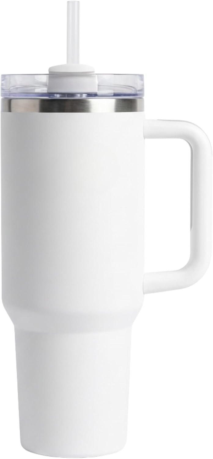 THE CLEAN HYDRATION CO. Insulated Ceramic Coated Tumbler with Handle | Spill Proof Lid | Vacuum Insulated | Keeps Beverages Taste Intact 40 oz (Black)