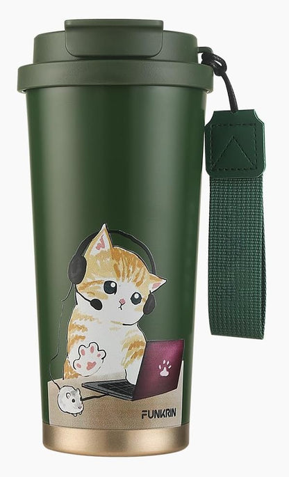 Insulated Coffee Mug with Straw & Flip Lid, 24oz Tumbler Cup with Ceramic Coating, Double Wall Vacuum Leak-Proof Travel Mug wiht Tea Infuser for Office School Party Camping