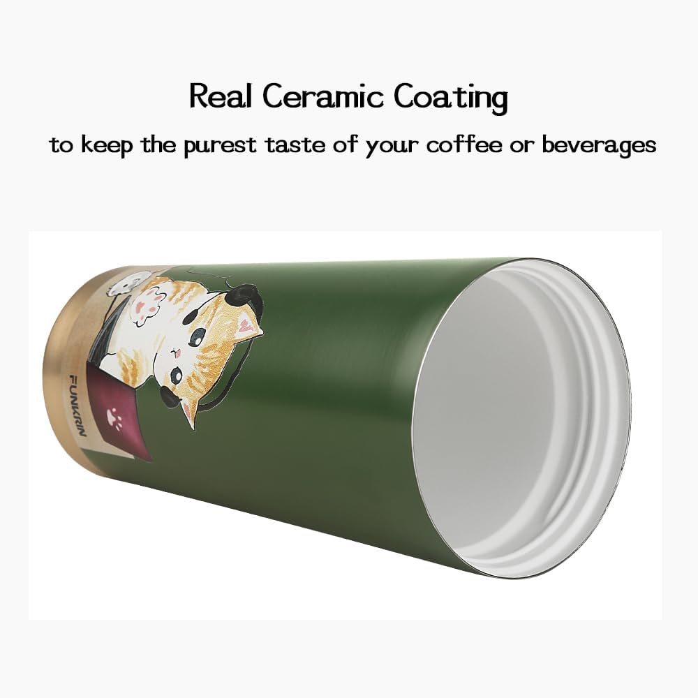 Insulated Coffee Mug with Straw & Flip Lid, 24oz Tumbler Cup with Ceramic Coating, Double Wall Vacuum Leak-Proof Travel Mug wiht Tea Infuser for Office School Party Camping