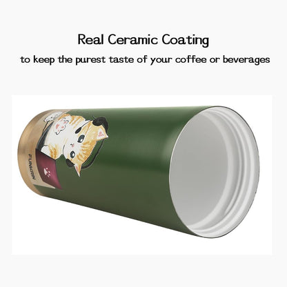 Insulated Coffee Mug with Straw & Flip Lid, 24oz Tumbler Cup with Ceramic Coating, Double Wall Vacuum Leak-Proof Travel Mug wiht Tea Infuser for Office School Party Camping