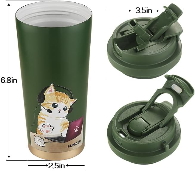 Insulated Coffee Mug with Straw & Flip Lid, 24oz Tumbler Cup with Ceramic Coating, Double Wall Vacuum Leak-Proof Travel Mug wiht Tea Infuser for Office School Party Camping