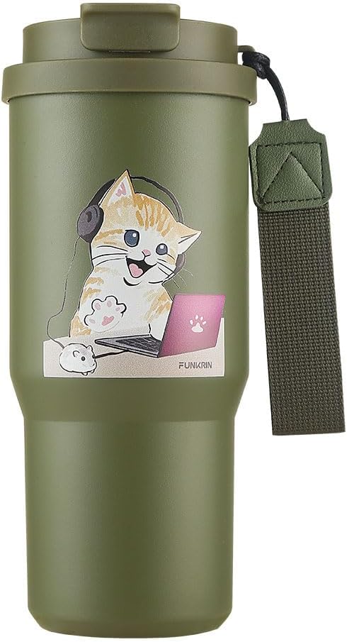 Insulated Coffee Mug with Straw & Flip Lid, 24oz Tumbler Cup with Ceramic Coating, Double Wall Vacuum Leak-Proof Travel Mug wiht Tea Infuser for Office School Party Camping