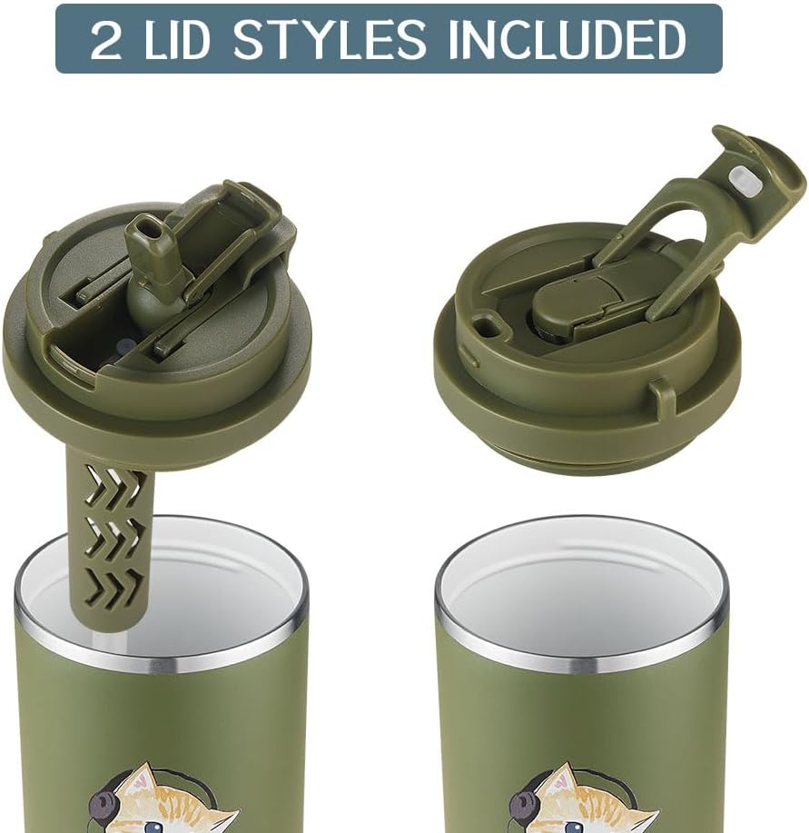 Insulated Coffee Mug with Straw & Flip Lid, 24oz Tumbler Cup with Ceramic Coating, Double Wall Vacuum Leak-Proof Travel Mug wiht Tea Infuser for Office School Party Camping