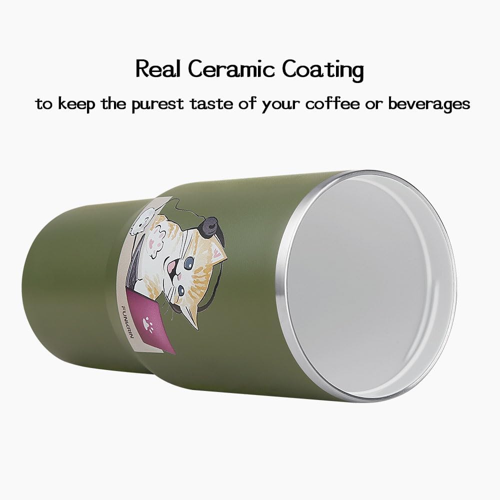 Insulated Coffee Mug with Straw & Flip Lid, 24oz Tumbler Cup with Ceramic Coating, Double Wall Vacuum Leak-Proof Travel Mug wiht Tea Infuser for Office School Party Camping