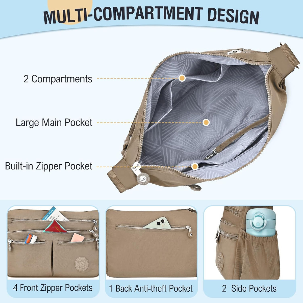 Nylon Crossbody Bags for Women Travel Purses Shoulder Bag Handbags