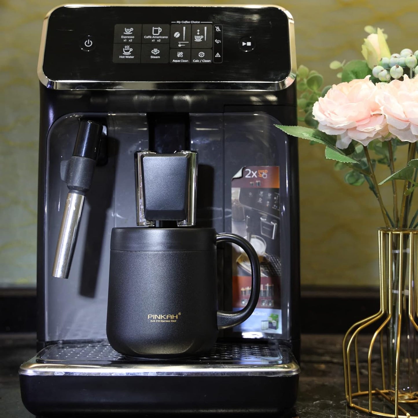 16OZ Stainless Steel Insulated Coffee Mug with Handle and Lid, Double Wall Vacuum Coffee Tumbler Thermal Cup with 2 Lids