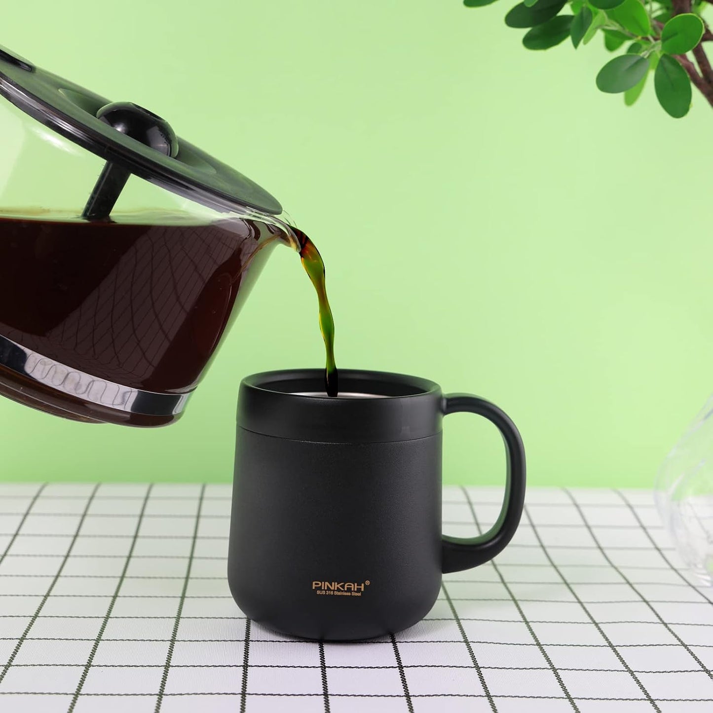 16OZ Stainless Steel Insulated Coffee Mug with Handle and Lid, Double Wall Vacuum Coffee Tumbler Thermal Cup with 2 Lids