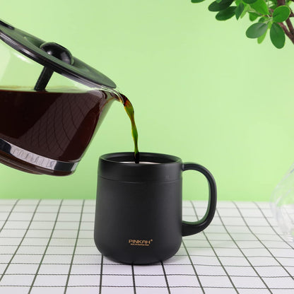 16OZ Stainless Steel Insulated Coffee Mug with Handle and Lid, Double Wall Vacuum Coffee Tumbler Thermal Cup with 2 Lids