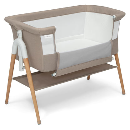 Bondi Adjustable Height Bedside Beechwood Bassinet with PureAir Mesh Sheet and FSC-Certified Wood, Tan