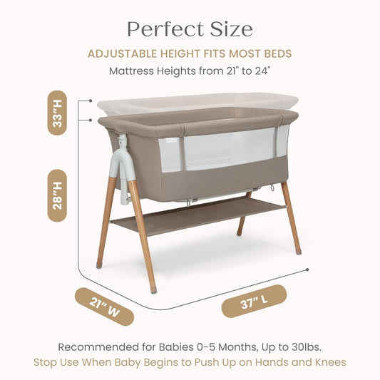 Bondi Adjustable Height Bedside Beechwood Bassinet with PureAir Mesh Sheet and FSC-Certified Wood, Tan