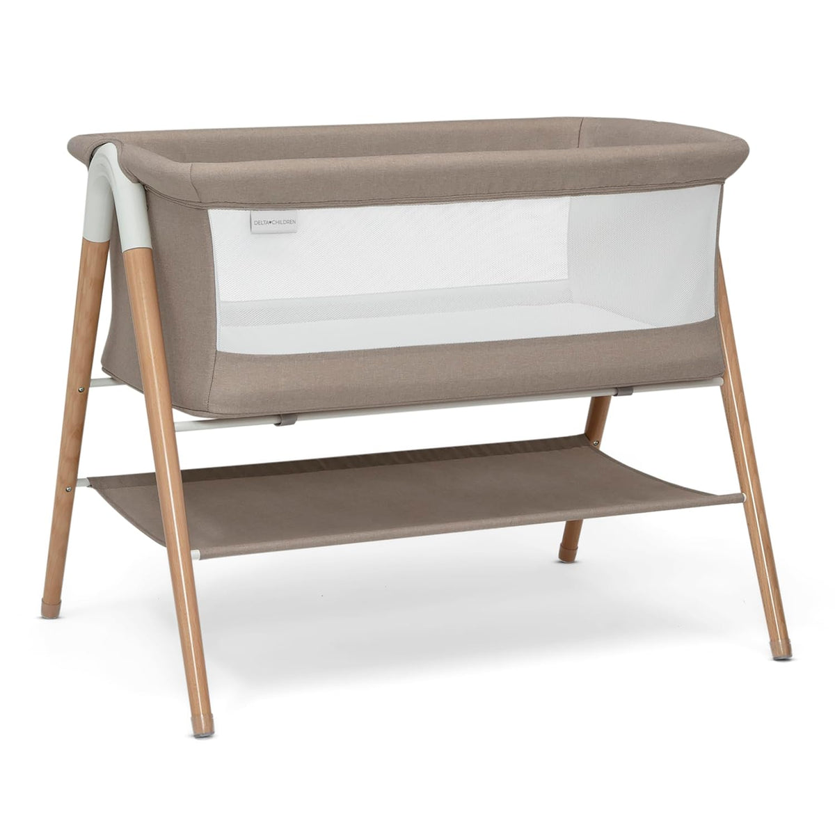 Bondi Adjustable Height Bedside Beechwood Bassinet with PureAir Mesh Sheet and FSC-Certified Wood, Tan