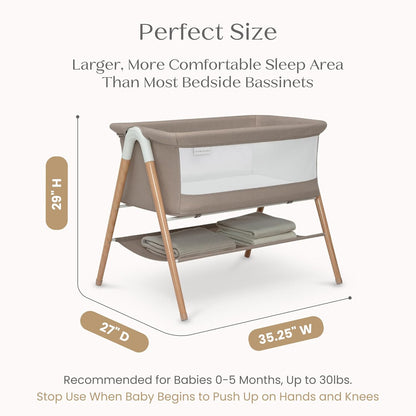 Bondi Adjustable Height Bedside Beechwood Bassinet with PureAir Mesh Sheet and FSC-Certified Wood, Tan