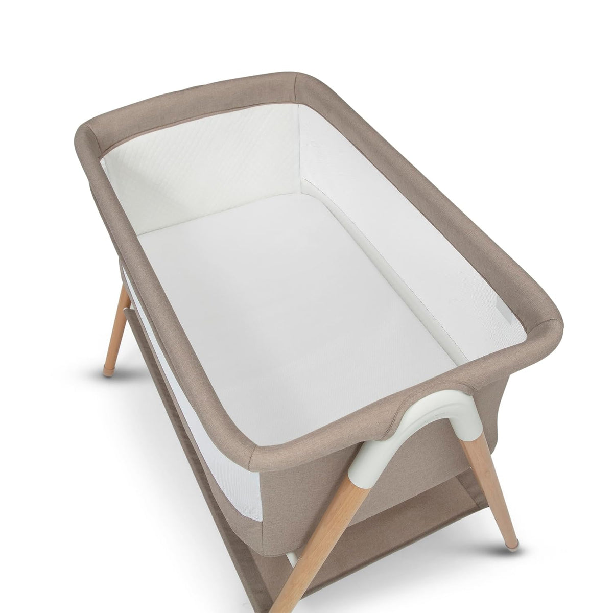 Bondi Adjustable Height Bedside Beechwood Bassinet with PureAir Mesh Sheet and FSC-Certified Wood, Tan