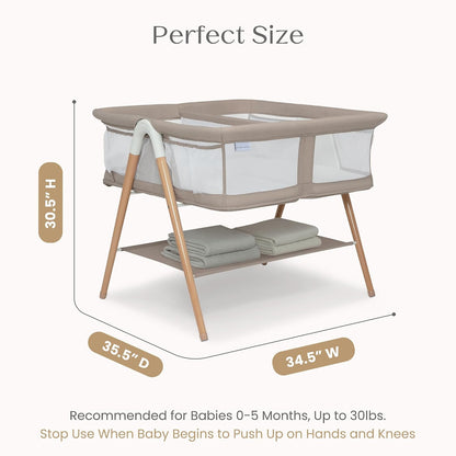 Bondi Adjustable Height Bedside Beechwood Bassinet with PureAir Mesh Sheet and FSC-Certified Wood, Tan