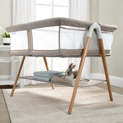 Bondi Adjustable Height Bedside Beechwood Bassinet with PureAir Mesh Sheet and FSC-Certified Wood, Tan