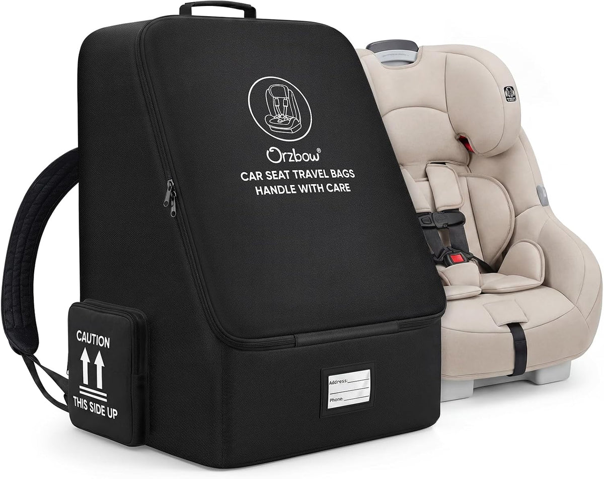 Orzbow Padded Car Seat Travel Bag for Airplane, Carseat Backpack Bag, Black