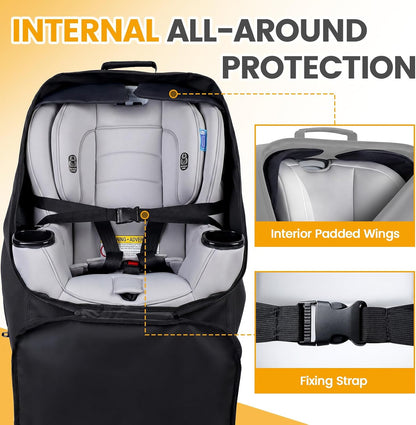 Orzbow Padded Car Seat Travel Bag for Airplane, Carseat Backpack Bag, Black