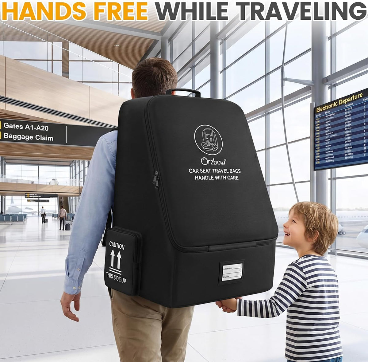 Orzbow Padded Car Seat Travel Bag for Airplane, Carseat Backpack Bag, Black