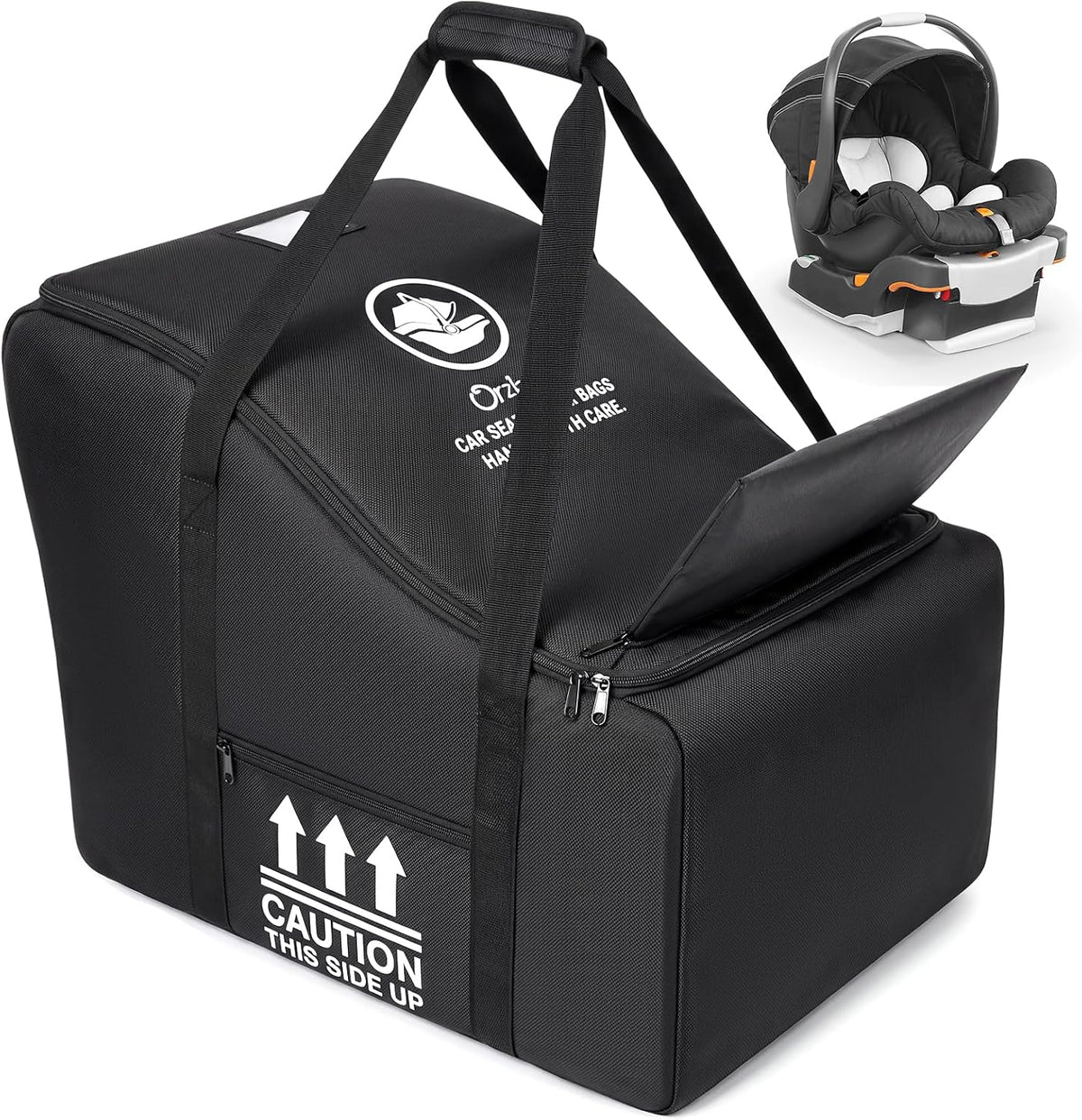 Orzbow Padded Car Seat Travel Bag for Airplane, Carseat Backpack Bag, Black