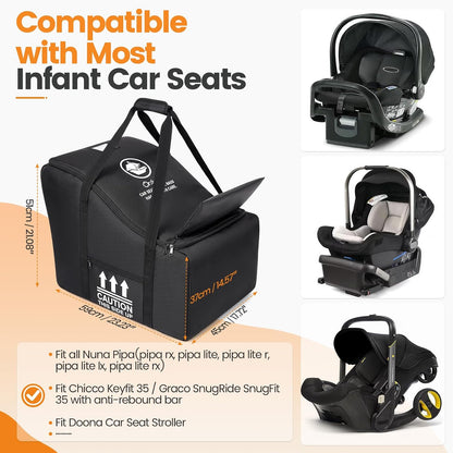 Orzbow Padded Car Seat Travel Bag for Airplane, Carseat Backpack Bag, Black