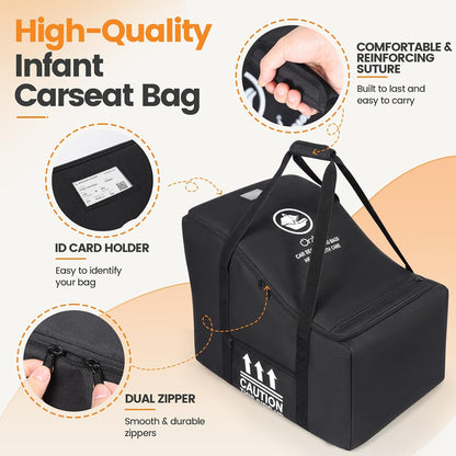 Orzbow Padded Car Seat Travel Bag for Airplane, Carseat Backpack Bag, Black
