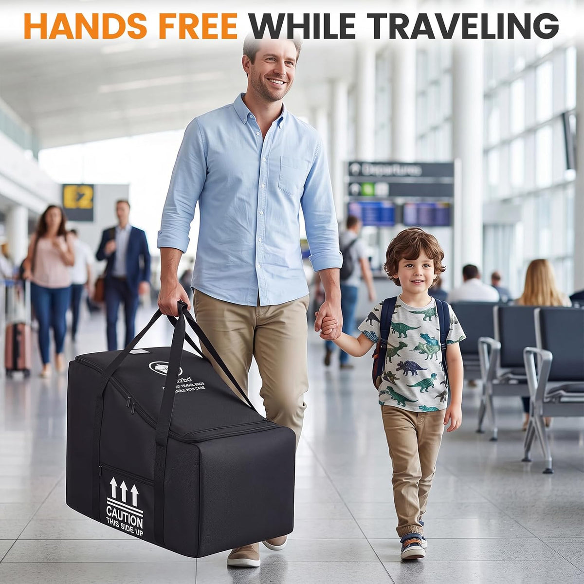 Orzbow Padded Car Seat Travel Bag for Airplane, Carseat Backpack Bag, Black