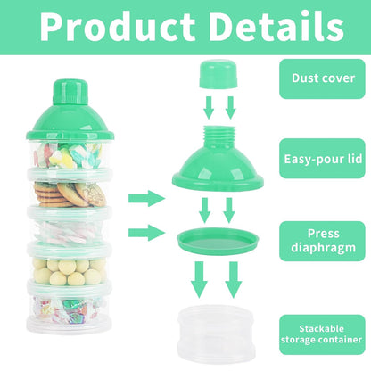 2 PCS 5 Layers Baby Milk Powder Dispenser, Milk Powder Pots, Formula Dispenser Portable Milk Powder Formula Dispenser Container Pot Box Milk Cans Snack Storage Box for Travel (Pink + Green)