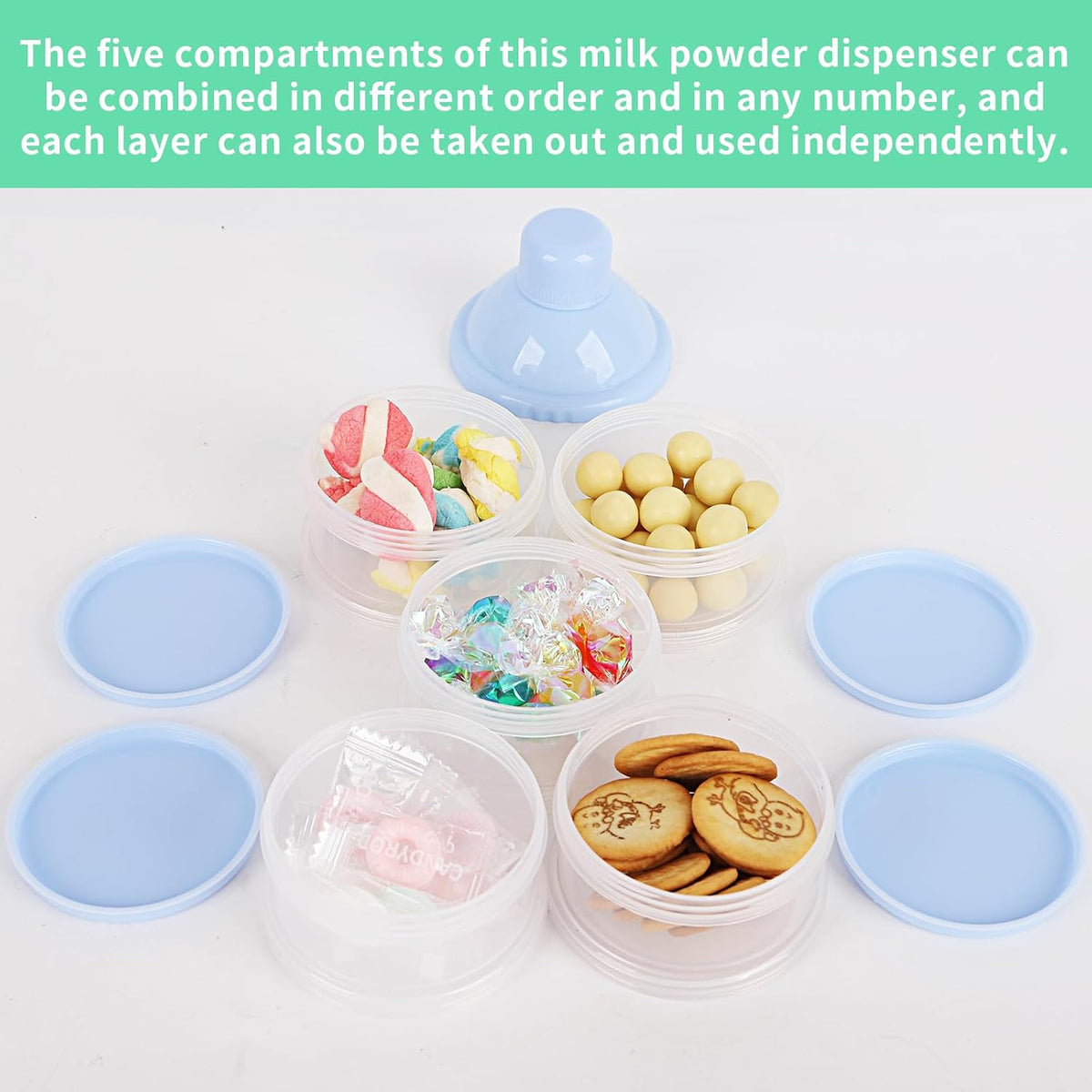 2 PCS 5 Layers Baby Milk Powder Dispenser, Milk Powder Pots, Formula Dispenser Portable Milk Powder Formula Dispenser Container Pot Box Milk Cans Snack Storage Box for Travel (Pink + Green)