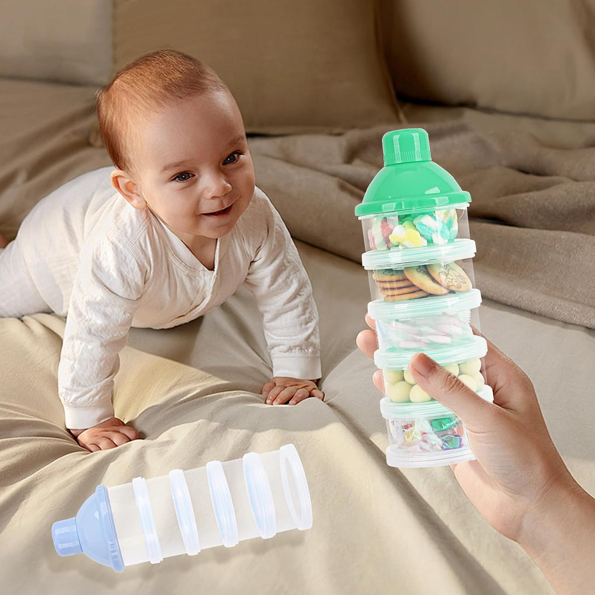 2 PCS 5 Layers Baby Milk Powder Dispenser, Milk Powder Pots, Formula Dispenser Portable Milk Powder Formula Dispenser Container Pot Box Milk Cans Snack Storage Box for Travel (Pink + Green)