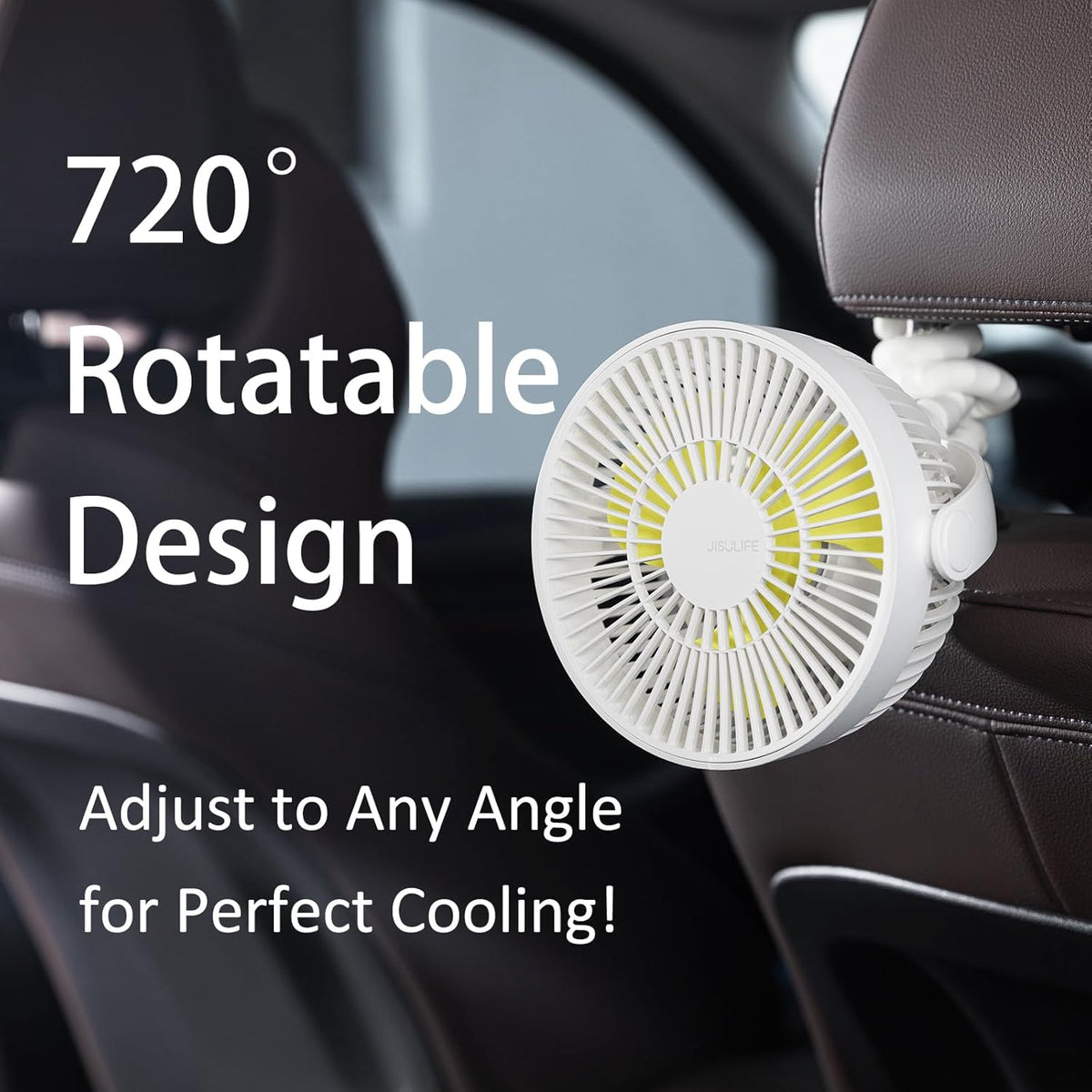 JISULIFE Stroller Fan, USB Rechargeable, 4-Speed - White