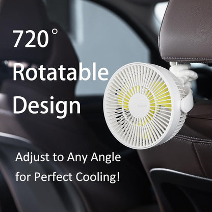 JISULIFE Stroller Fan, USB Rechargeable, 4-Speed - White