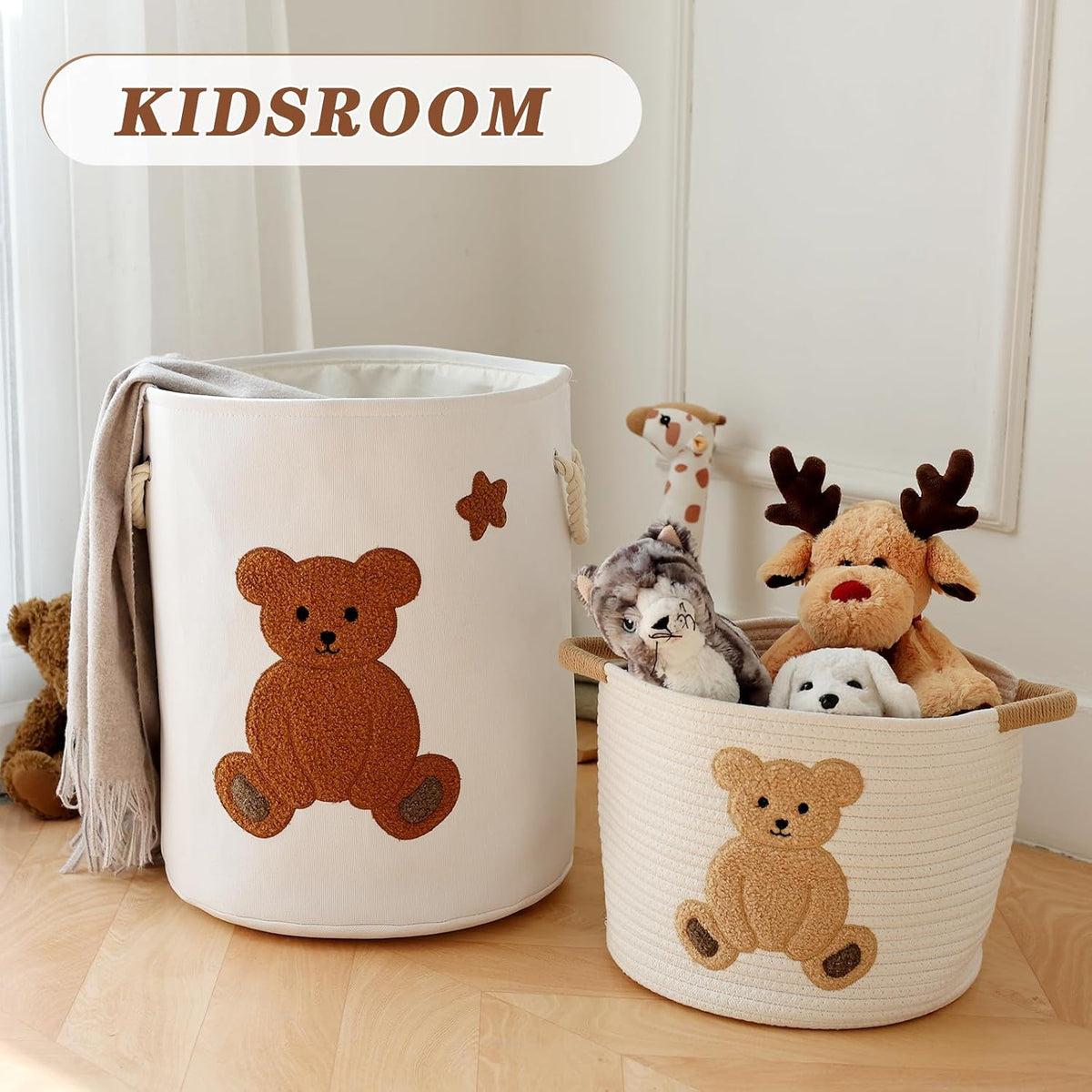 Baby Hamper Extra Large Nursery Hamper, 58L Kids Toys Basket Laundry Basket for Baby's Dirty Clothes Collapsible Storage Basket Canvas Clothes Hamper Toy Box Dorm Room Essentials for College