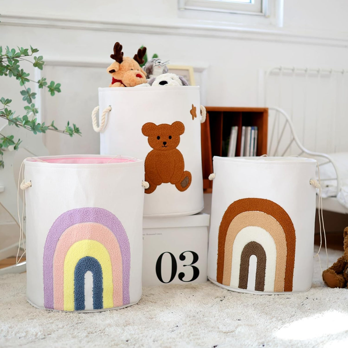 Baby Hamper Extra Large Nursery Hamper, 58L Kids Toys Basket Laundry Basket for Baby's Dirty Clothes Collapsible Storage Basket Canvas Clothes Hamper Toy Box Dorm Room Essentials for College