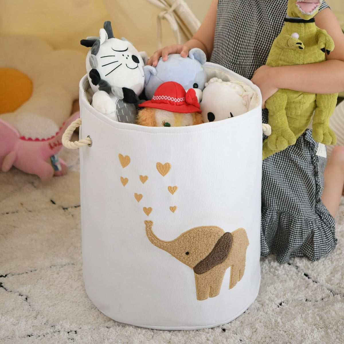 Baby Hamper Extra Large Nursery Hamper, 58L Kids Toys Basket Laundry Basket for Baby's Dirty Clothes Collapsible Storage Basket Canvas Clothes Hamper Toy Box Dorm Room Essentials for College