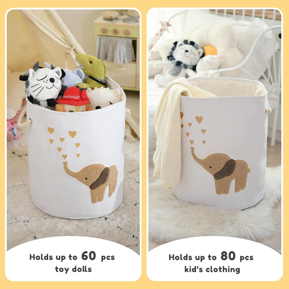 Baby Hamper Extra Large Nursery Hamper, 58L Kids Toys Basket Laundry Basket for Baby's Dirty Clothes Collapsible Storage Basket Canvas Clothes Hamper Toy Box Dorm Room Essentials for College