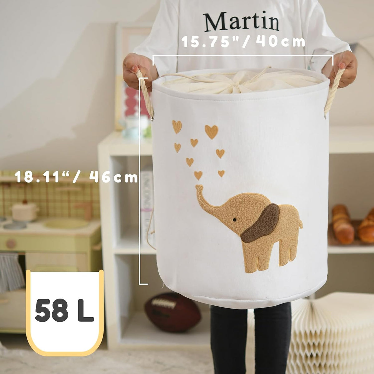 Baby Hamper Extra Large Nursery Hamper, 58L Kids Toys Basket Laundry Basket for Baby's Dirty Clothes Collapsible Storage Basket Canvas Clothes Hamper Toy Box Dorm Room Essentials for College