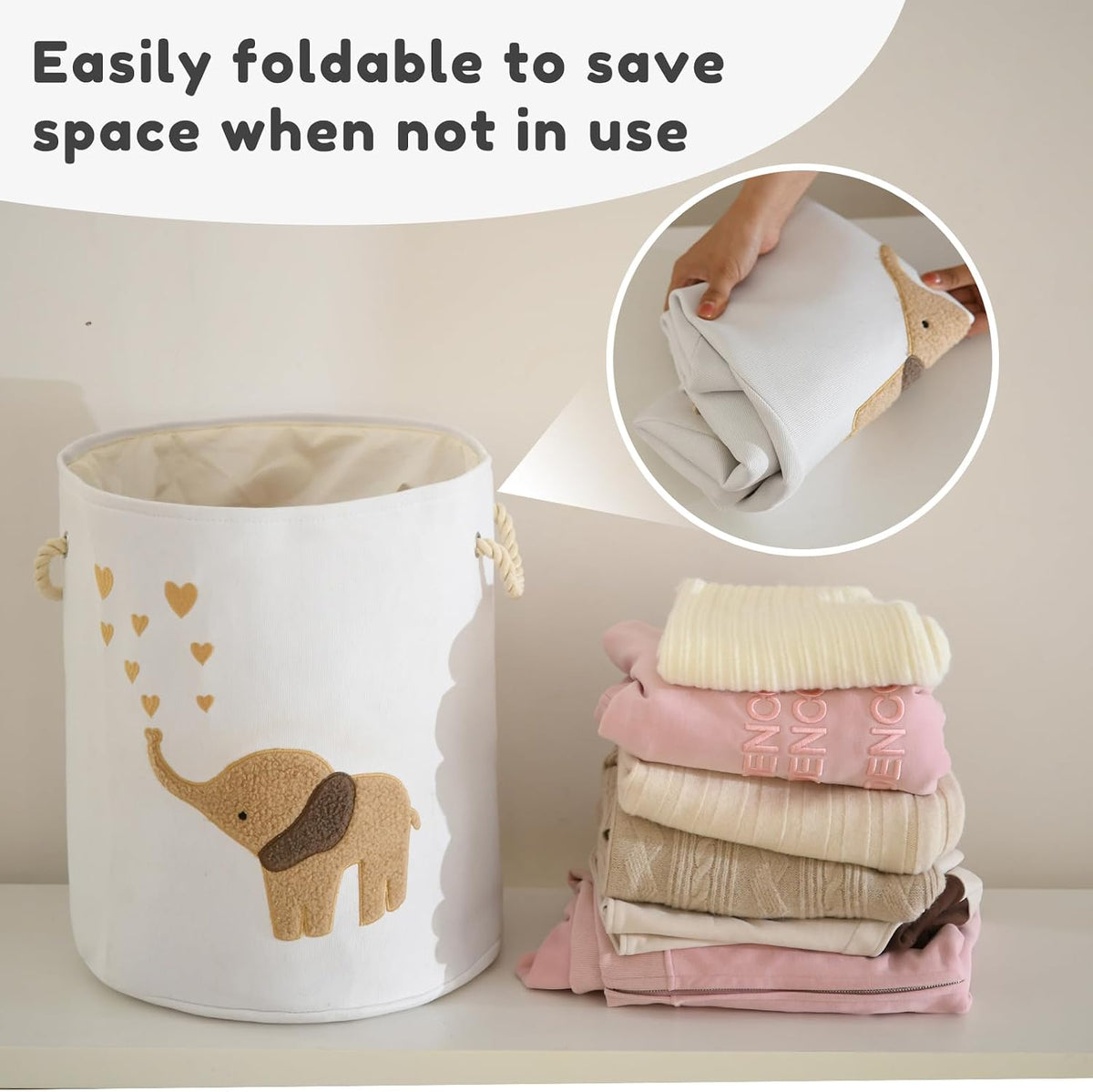 Baby Hamper Extra Large Nursery Hamper, 58L Kids Toys Basket Laundry Basket for Baby's Dirty Clothes Collapsible Storage Basket Canvas Clothes Hamper Toy Box Dorm Room Essentials for College