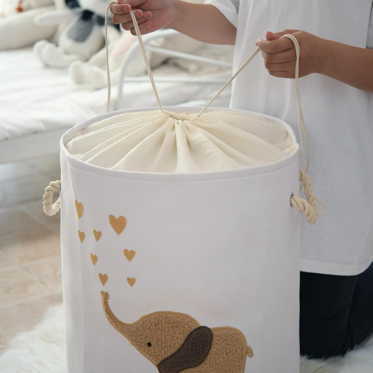 Baby Hamper Extra Large Nursery Hamper, 58L Kids Toys Basket Laundry Basket for Baby's Dirty Clothes Collapsible Storage Basket Canvas Clothes Hamper Toy Box Dorm Room Essentials for College