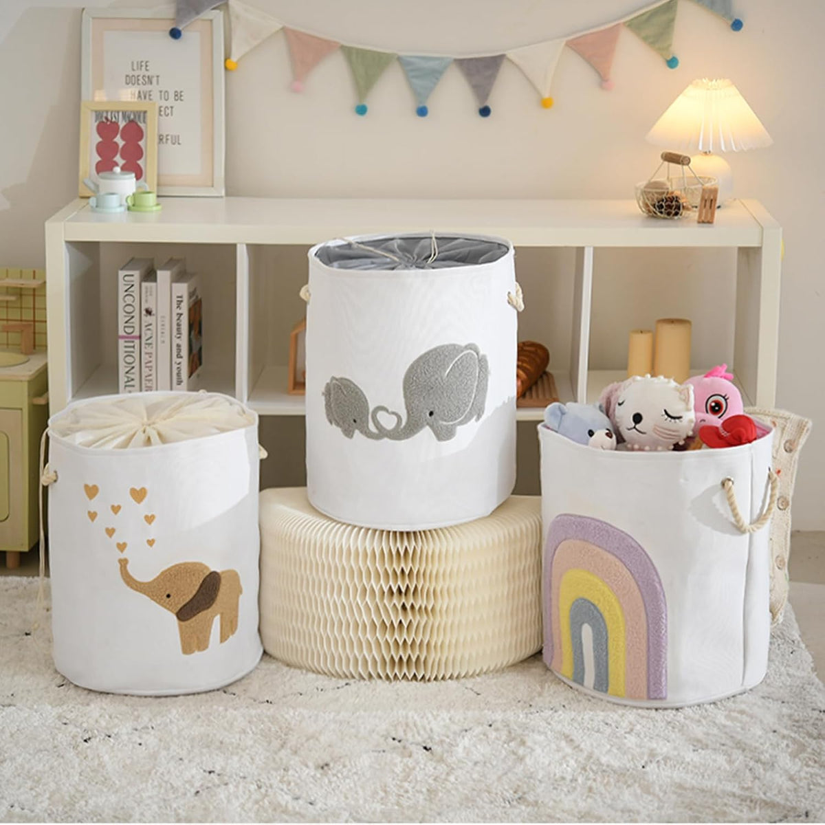 Baby Hamper Extra Large Nursery Hamper, 58L Kids Toys Basket Laundry Basket for Baby's Dirty Clothes Collapsible Storage Basket Canvas Clothes Hamper Toy Box Dorm Room Essentials for College