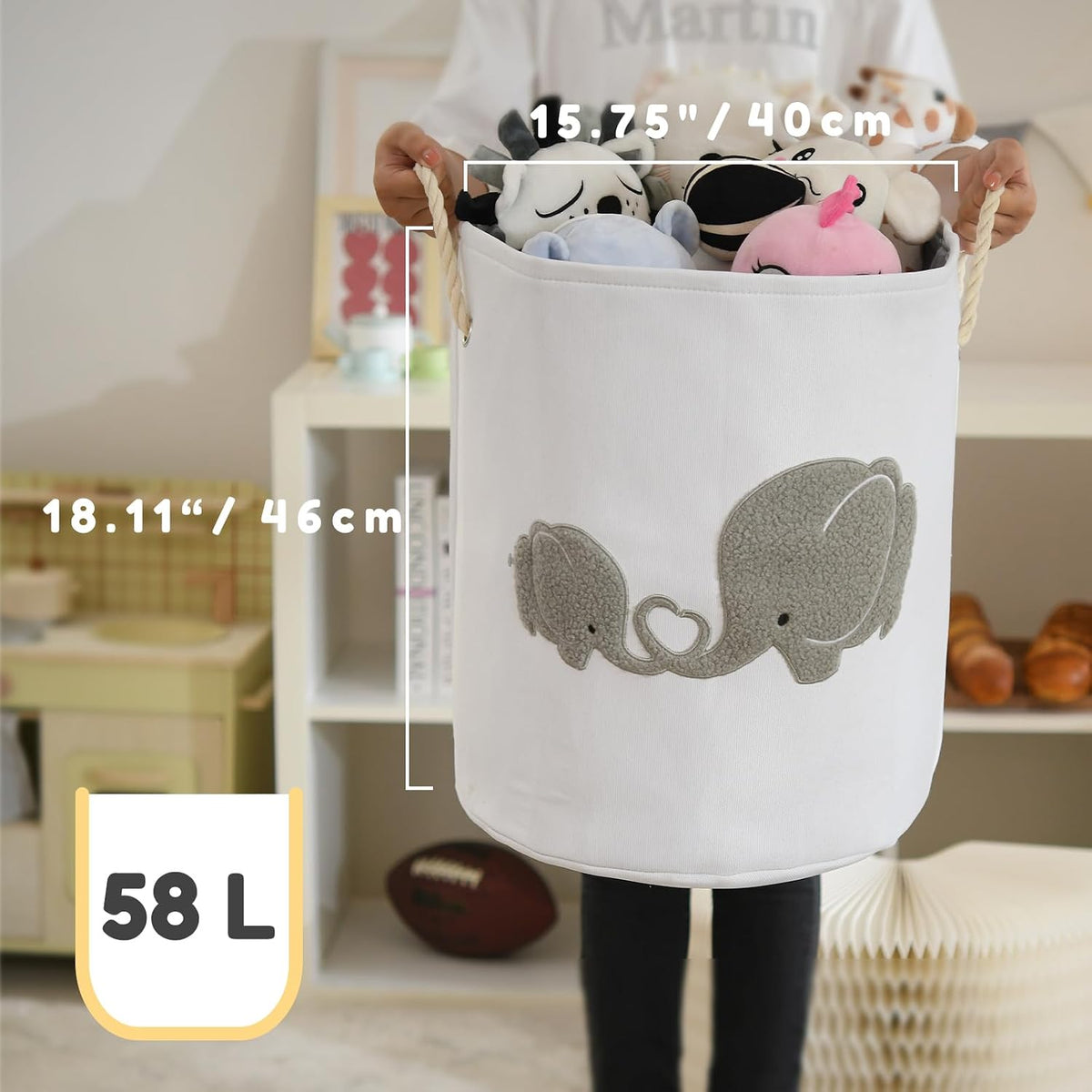 Baby Hamper Extra Large Nursery Hamper, 58L Kids Toys Basket Laundry Basket for Baby's Dirty Clothes Collapsible Storage Basket Canvas Clothes Hamper Toy Box Dorm Room Essentials for College