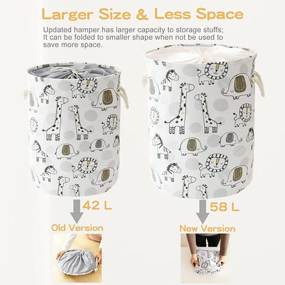 Baby Hamper Extra Large Nursery Hamper, 58L Kids Toys Basket Laundry Basket for Baby's Dirty Clothes Collapsible Storage Basket Canvas Clothes Hamper Toy Box Dorm Room Essentials for College