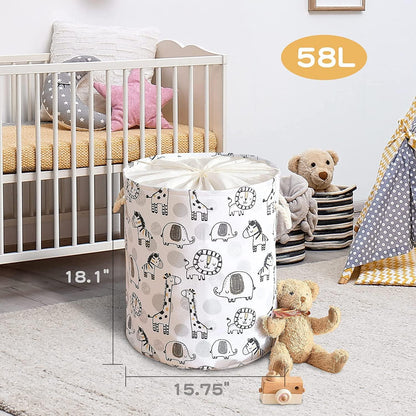Baby Hamper Extra Large Nursery Hamper, 58L Kids Toys Basket Laundry Basket for Baby's Dirty Clothes Collapsible Storage Basket Canvas Clothes Hamper Toy Box Dorm Room Essentials for College