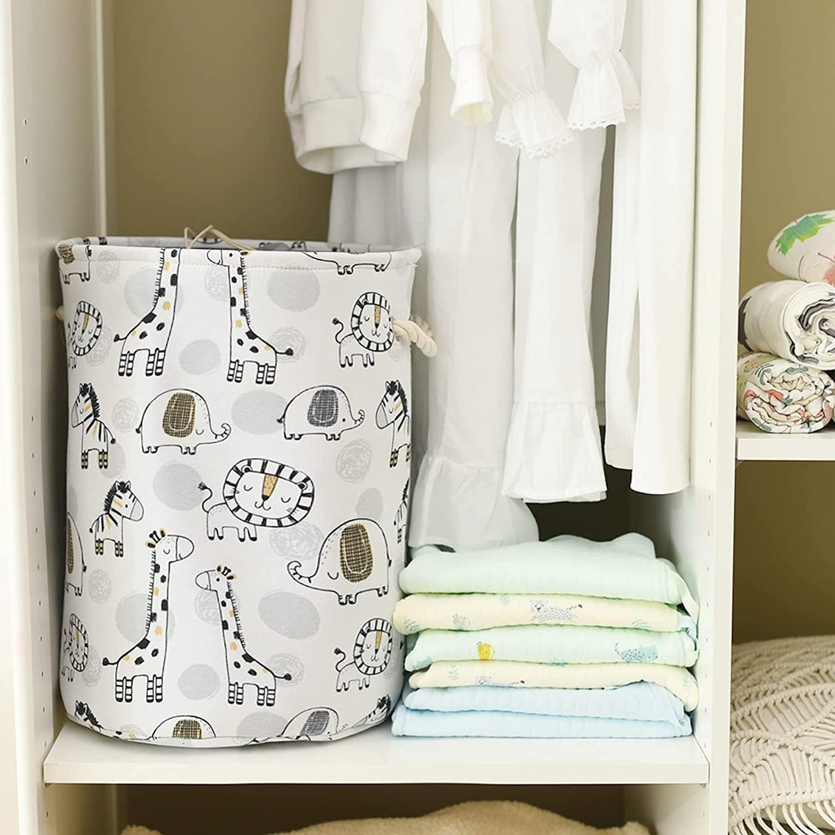 Baby Hamper Extra Large Nursery Hamper, 58L Kids Toys Basket Laundry Basket for Baby's Dirty Clothes Collapsible Storage Basket Canvas Clothes Hamper Toy Box Dorm Room Essentials for College