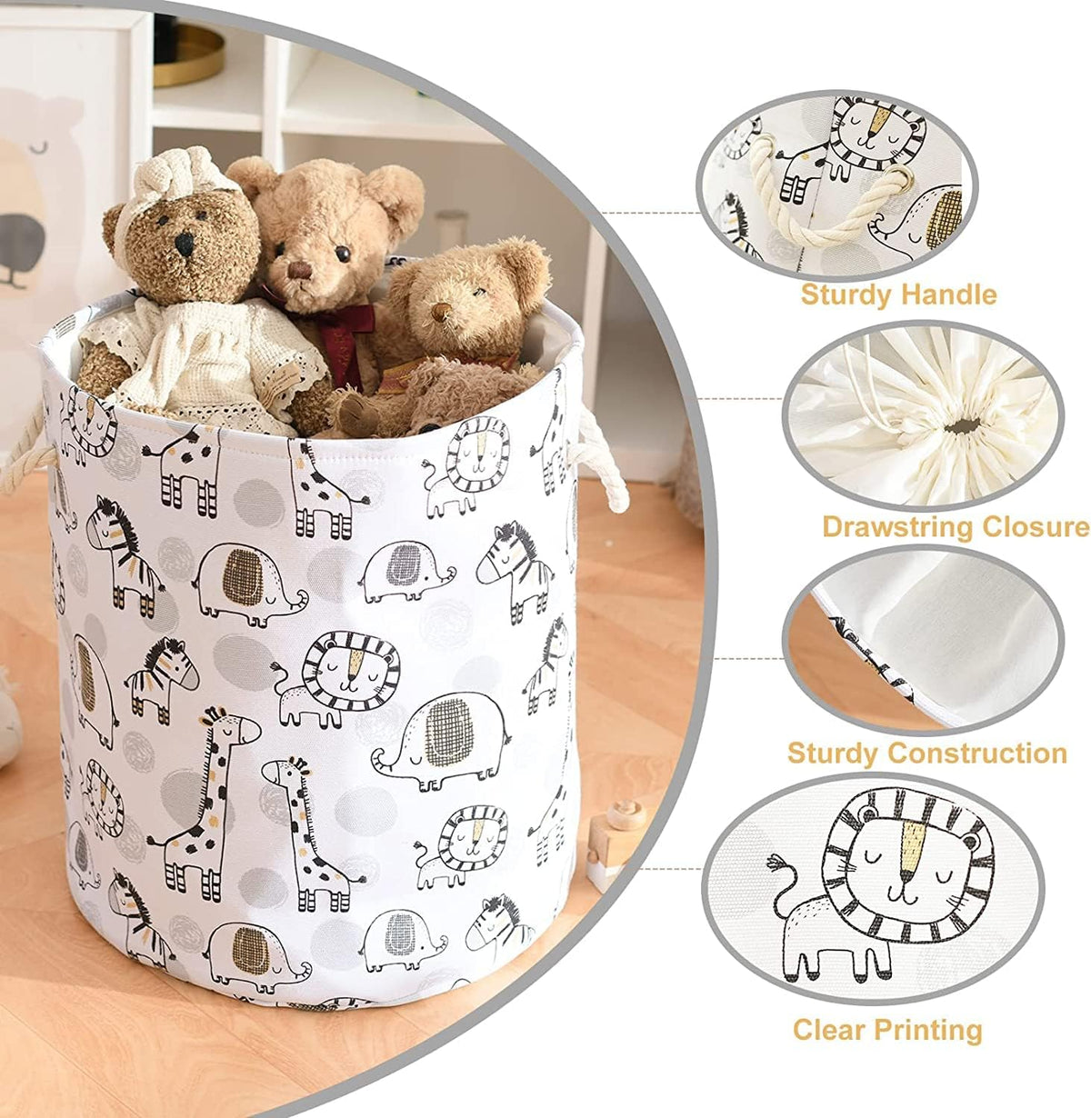 Baby Hamper Extra Large Nursery Hamper, 58L Kids Toys Basket Laundry Basket for Baby's Dirty Clothes Collapsible Storage Basket Canvas Clothes Hamper Toy Box Dorm Room Essentials for College