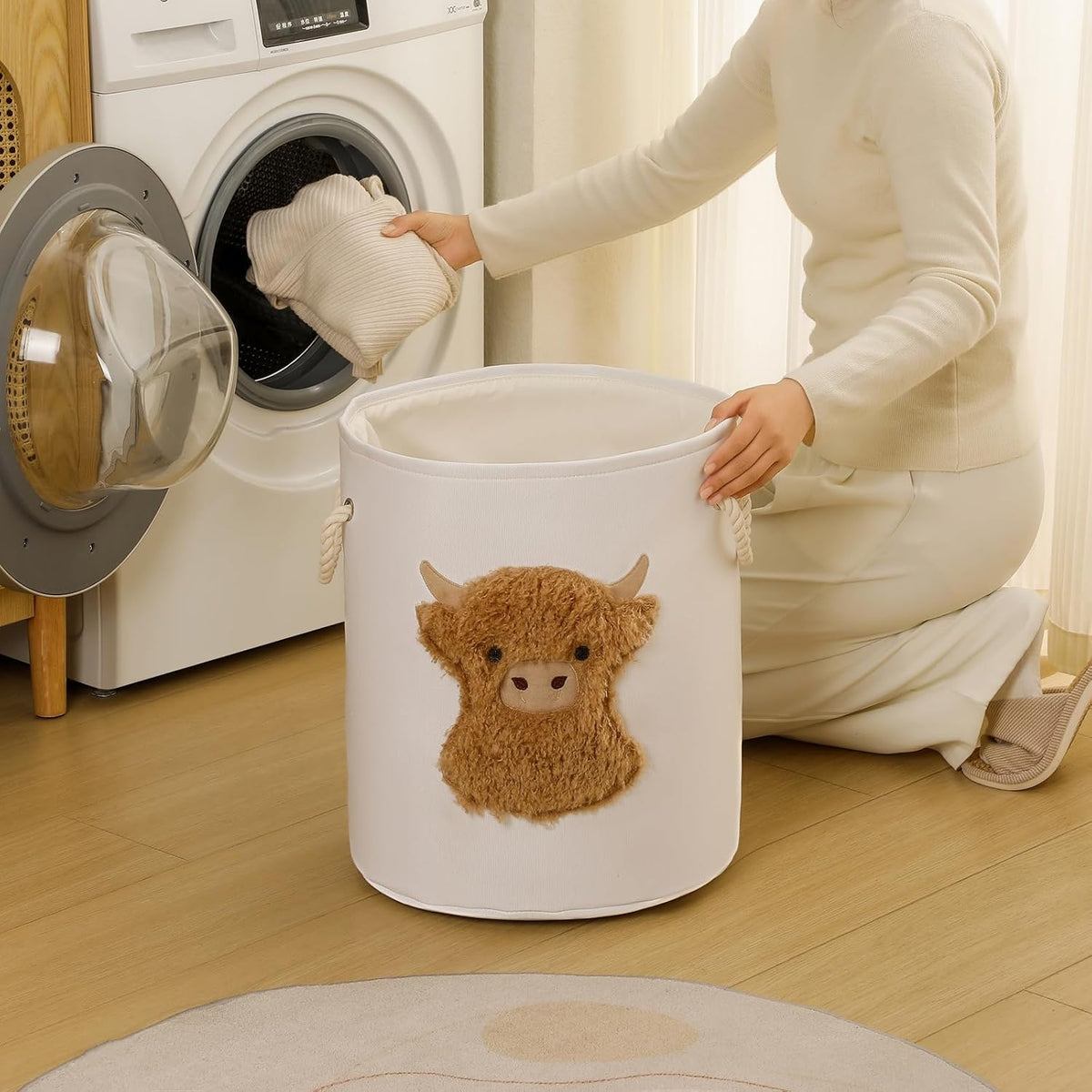 Baby Hamper Extra Large Nursery Hamper, 58L Kids Toys Basket Laundry Basket for Baby's Dirty Clothes Collapsible Storage Basket Canvas Clothes Hamper Toy Box Dorm Room Essentials for College