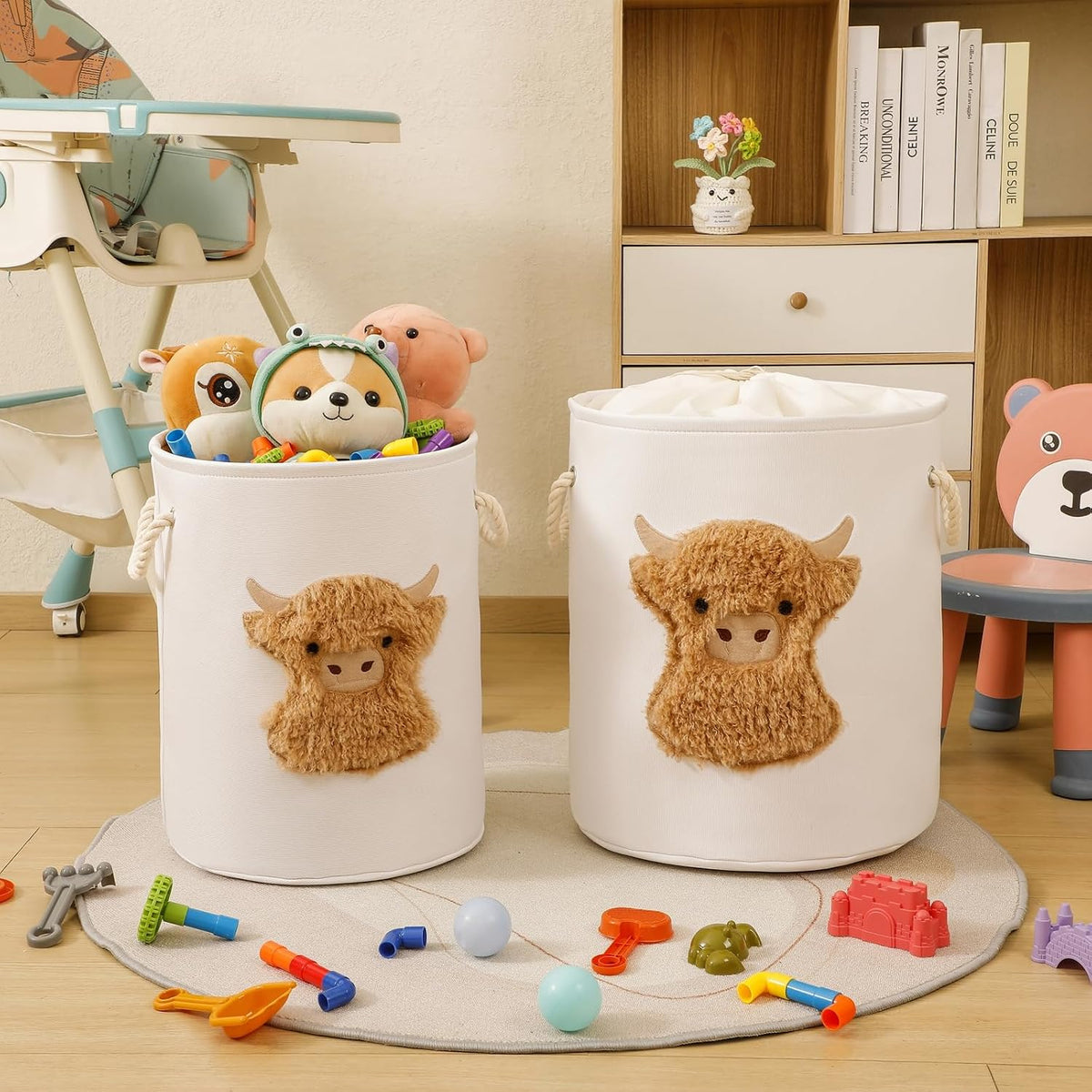 Baby Hamper Extra Large Nursery Hamper, 58L Kids Toys Basket Laundry Basket for Baby's Dirty Clothes Collapsible Storage Basket Canvas Clothes Hamper Toy Box Dorm Room Essentials for College